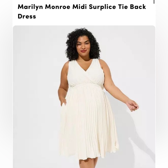 Torrid X Marylin Monroe White Midi Surplice Tie Back Dress BNWT Size 1 - Picture 8 of 12